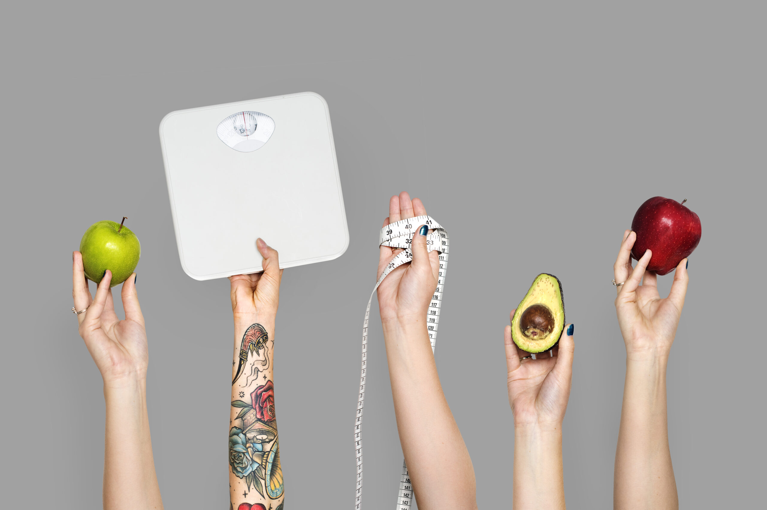 Hands holding healthy objects